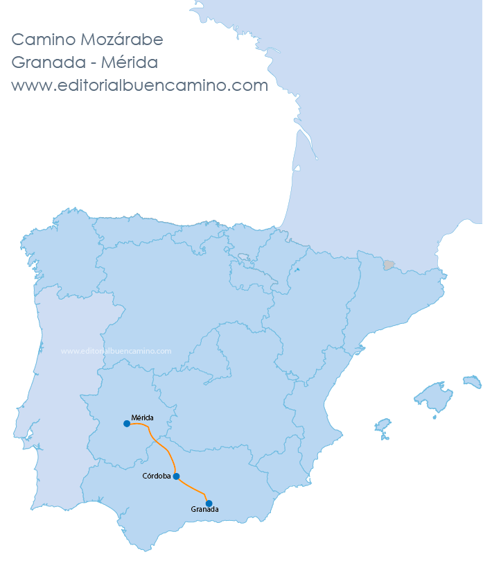 Mapa del Camino Mozárabe desde Granada - Córdoba