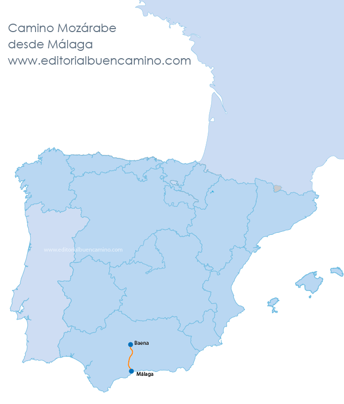 Mapa del Camino Mozárabe desde Málaga