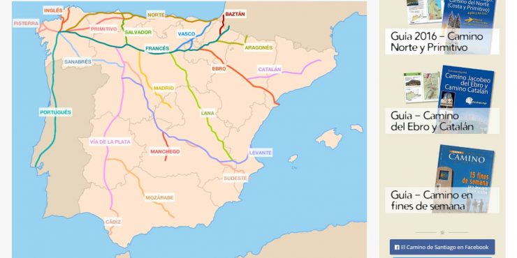 Mapa de las rutas del Camino de Santiago